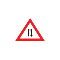 image of a two-line triangle traffic sign vector illustration of a two-line triangle traffic sign to warn road users to be careful of the potential danger of two-way traffic without a divider