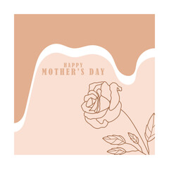 Happy Mother's Day Rose Line Art Vector Illustration.