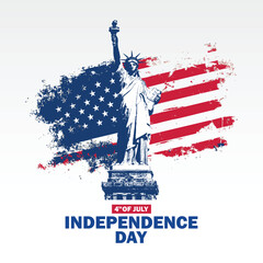 Naklejka premium Independence Day Vector with Statue of Liberty and US Flag
