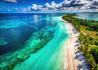 Turquoise Beach Aerial View, Sandy Shore, Drone Photography, Coastal Paradise, Ocean View, Summer Vacation, Tropical Getaway, Island Escape