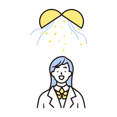 くす玉と合格して喜ぶ女子高校生の上半身のシンプルなイラスト素材