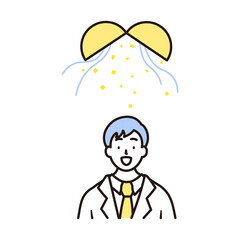 くす玉と合格して喜ぶ男子高校生の上半身のシンプルなイラスト素材