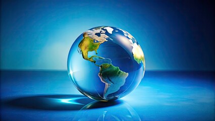 Urban Exploration Globe Photography: Blue Background, Clear Glass Earth, Copy Space
