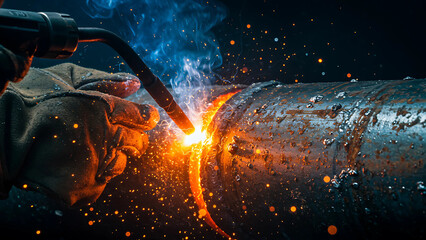 An extreme close-up 8K macro shot of a welding torch igniting underwater
