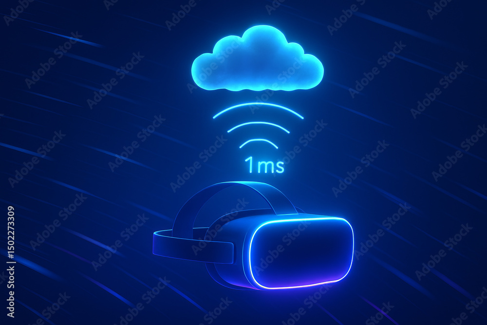 Fototapete cloud gaming and latency concept. virtual reality headset with cloud connectivity and low latency gr