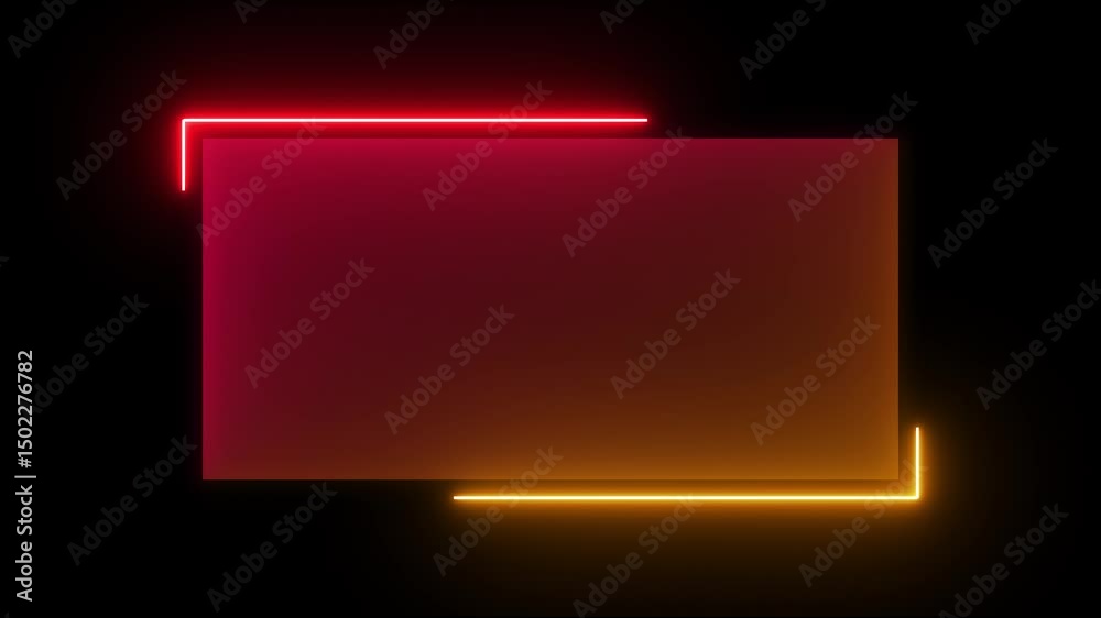 Poster abstract glowing red and yellow color neon rectangle border frame looping background. neon effect re
