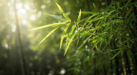Fototapeta premium Sunlit Bamboo and Grasses in a Lush Jungle