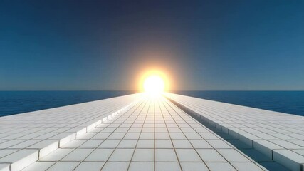 White Cube Path Leading to Bright Sunset Over Calm Ocean - Powered by Adobe