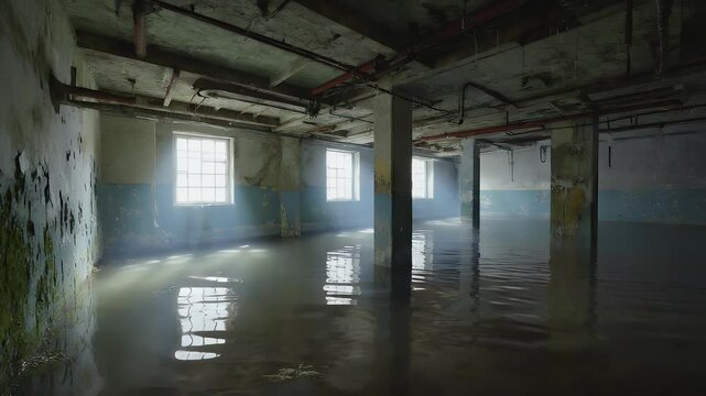 Flooded basement of abandoned house