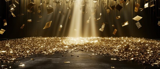 a captivating scene featuring a cascade of golden confetti grace