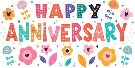 Beautiful Happy Anniversary lettering in decorative style.