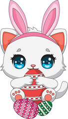 Cat With Easter Eggs Kitten Festival Mascot Vector