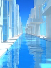 Modern Pool, Cityscape, White Buildings