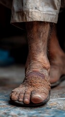 Close-up of a person's dirty feet