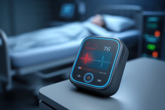 Smart healthcare device using AI to track health metrics, offering warnings for any abnormalities.