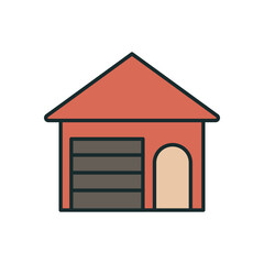 Minimal home and garage illustration in pastel red and brown color palette with clean lines