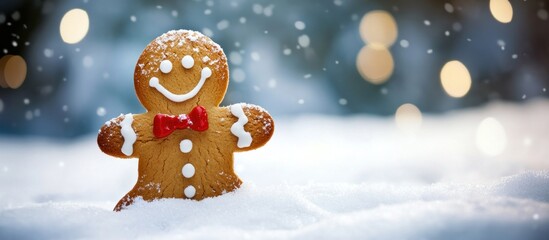 a delightful gingerbread man basking in a winter wonderland with