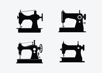 Stylish Vintage Sewing Machine Silhouette Collection on Clean Background
