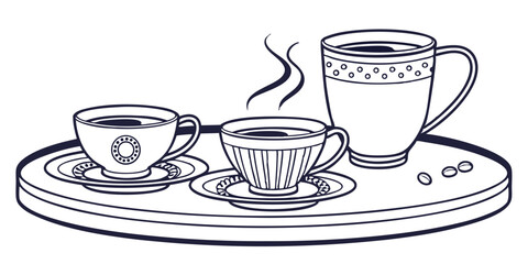 Black and White Line Drawing of Tea Cup on Saucer