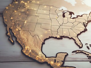 US Map Lights Cities Background