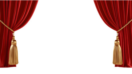 Red fabric theatre curtains on a plain white background. Ai Generated Images