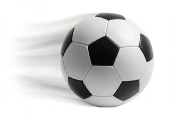 Obraz premium Dynamic Soccer Ball in Motion High-Resolution Photo of a Classic Black and White Football Speeding Across the Field