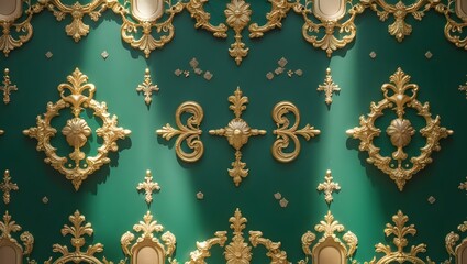 Elegant Gold and Emerald Green Damask Wallpaper Design
