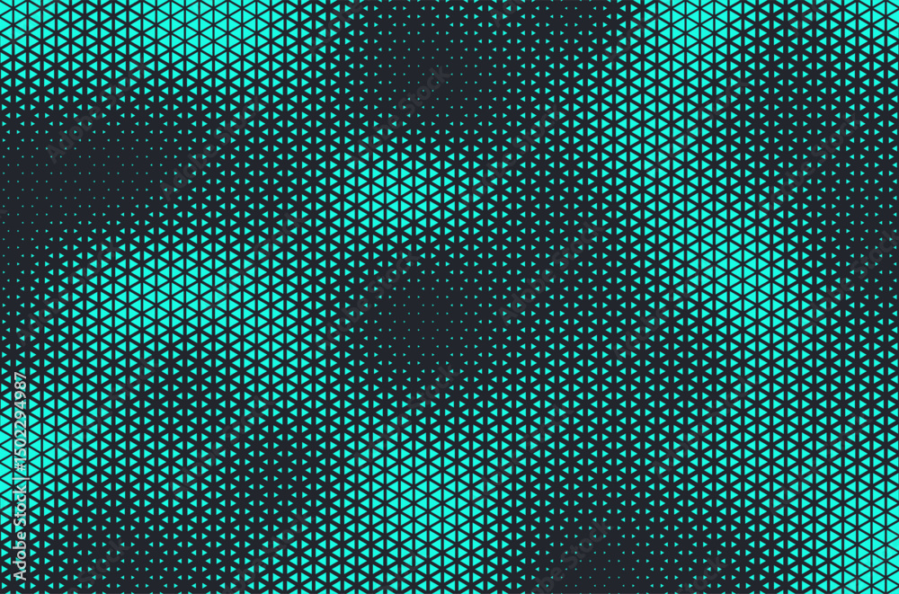 Poster Abstract background with blue triangle dots. Triangle halftone geometric background. Halftone triangular retro 80s pattern. Minimal style retro dynamic wallpaper.	