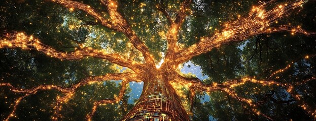 Magical tree lights, nature scene