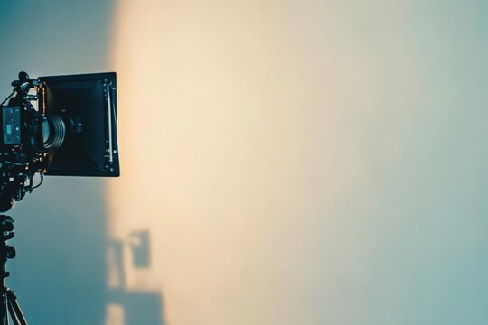 Professional camera setup with soft lighting on plain background