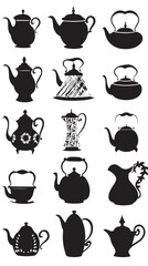 Free Teapot Silhouette , black silhouettes isolated on white background