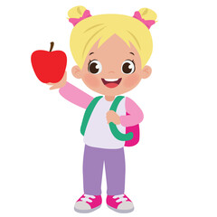 Cute little  school girl vector cartoon illustration