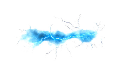An electric blue lightning bolt illuminating isolate on PNG 