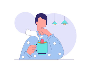 Man is brewing tea. Tea illustration. Flat outline vector illustration concept.