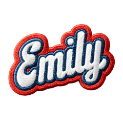 Fototapeta premium Colorful name badge featuring the name Emily, bold lettering with a playful design, ideal for events or branding purposes Isolated on white background or PNG