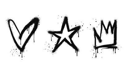 Spray painted graffiti Crown, star, heart symbol. isolated on white background. vector illustration