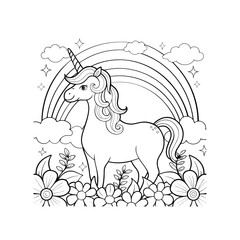 Magical Unicorn Rainbow Coloring Page Enchanting Fantasy Illustration