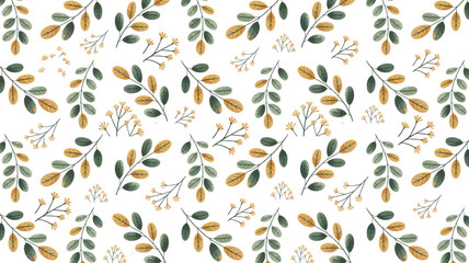 Whimsical Green Yellow Leaf Floral Hand-Drawn Seamless Pattern