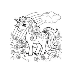 Enchanted Unicorn in a Rainbow Meadow A Magical Coloring Page