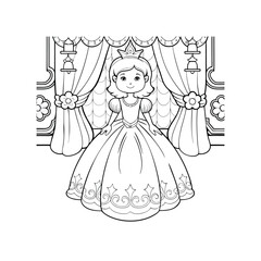 Fototapeta premium Adorable Princess Coloring Page Regal Girl in a Ball Gown