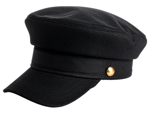 black cap beret side view isolated on white