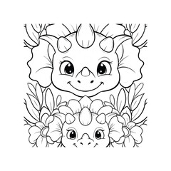 Adorable Triceratops Mom and Baby Coloring Page Cute Dinosaur Illustration