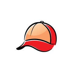 Cartoon Style Baseball Cap with Red and Beige Panels
