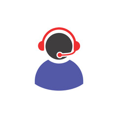 Flat Icon of Person Wearing Headset in Red and White