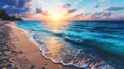 Tropical beach sunset panorama