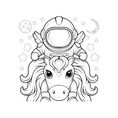 Adorable Astronaut Riding a Unicorn in Space Coloring Page