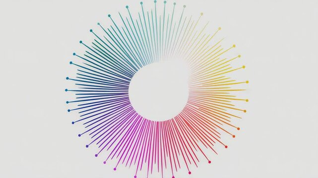 A draw an optical fiber in the center of the circle, nodes at the ends of the optical fibers, vector graphics format on a white background, Generative AI Videos.