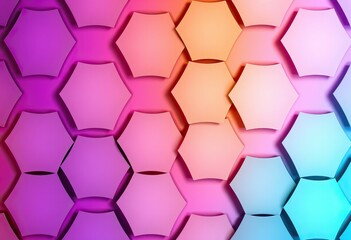 Abstract geometric pattern of layered hexagons in vibrant colors.