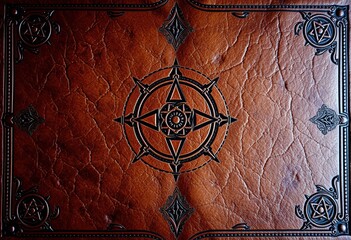Decorative brown leather with intricate design.