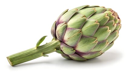 Obraz premium Isolated on a white background, a fresh, raw artichoke vegetable, a healthy globe flower plant from the market, is ready to eat as part of a vegetarian diet